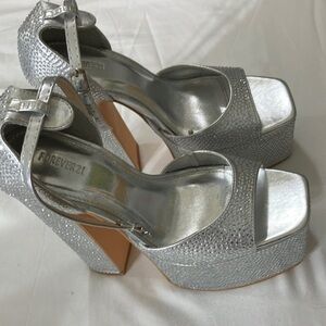 Forever 21 Glittering Silver Platform Sandals
